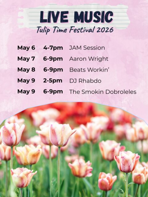 EDIT: Thursday May 7th live music is from 4:30-7:30PM immediately following the downtown parade! All music takes place outside on our patio or in our 6th street parking lot.

The festival is just getting started! 🌷🎸

We’ve got a full lineup of live music planned for the rest of the week. After you’ve finished admiring the tulips, head over to our patio to keep the energy going with some dancing and incredible local bands.

If you missed out last weekend (or just need a second round), Pronto Pups will be back on site this Friday and Saturday afternoon! We can’t wait to see you there 🎉