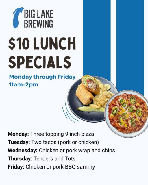 Upgrade your lunch break without breaking the bank! 🍕🌮🌯

We’ve got $10 lunch specials every weekday from 11 AM to 2 PM. Check out the lineup and treat yourself today!